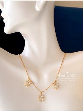 Henri Bendel Crystal Starburst Necklace Gold Tone Triple Charm Pendant